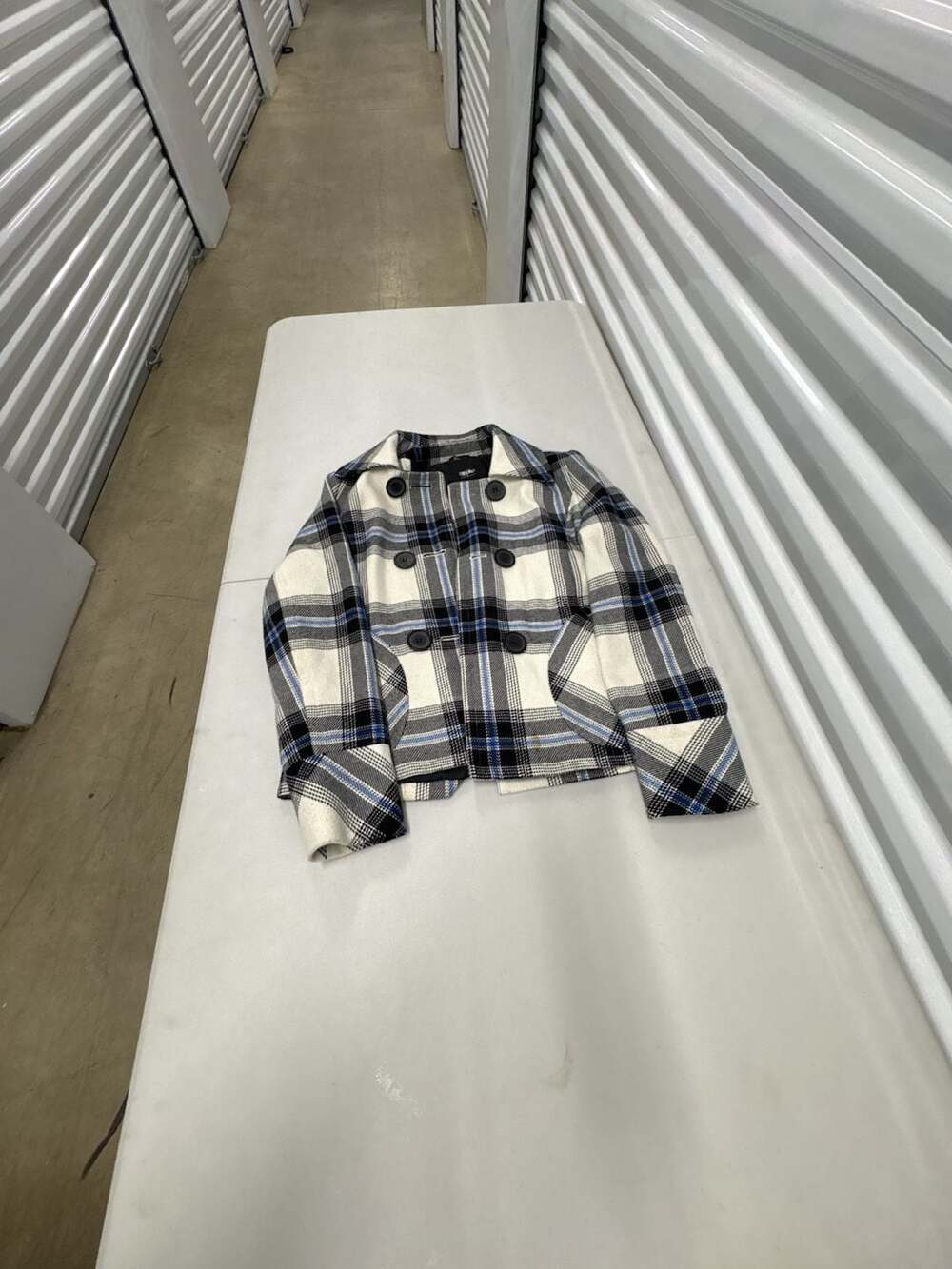 Mossimo Women's Plaid Pea Coat Jacket White Black Blue